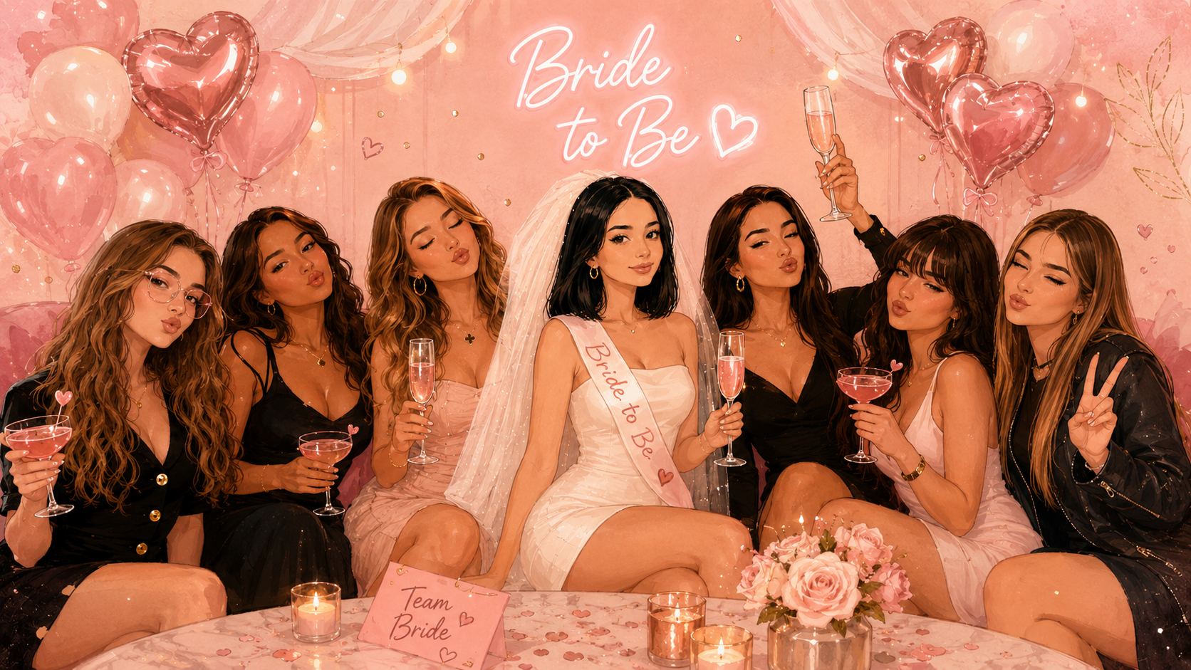 Grup vajzash në atmosferë bridal shower